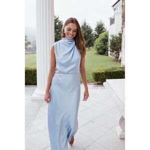 Petal and pup ANABELLE HALTER NECK LACE MAXI DRESS - BABY BLUE